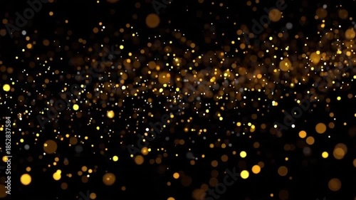 A seamless looping animation of shimmering golden dots scattered a black background, ideal for high-end award ceremony backgrounds, festive holiday video overlays, and elegant wedding backdrops, 4K