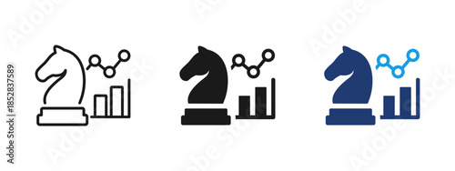 Business strategy icon showing chess knight with growth chart. Symbol of planning, analytics, decision making, leadership and corporate strategy for management, consulting and financial presentations.