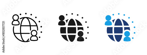 Global users icon with people around world globe. International community and worldwide network concept for online communication, global audience, internet connection, social interaction and business.