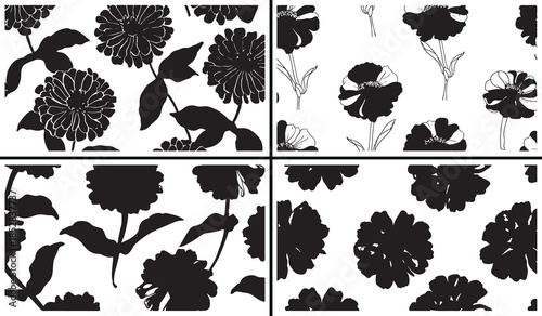 bold floral clipart, flower silhouette illustration, botanical flower shapes, hand drawn floral art, decorative flower designs, black white floral clipart, printable flower silhouettes, floral surface
