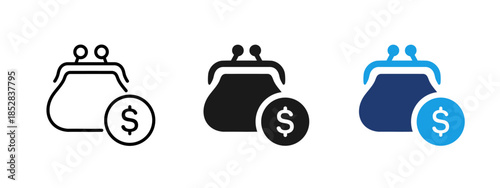Purse icon representing savings, cash and financial funds. Symbol of wealth, income, investment and capital management for banking, finance, business and fintech user interface design.