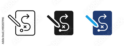 Planning roadmap icon with drawn route and pencil. Concept of strategy, workflow, navigation and process management for business planning, project control and startup presentations.