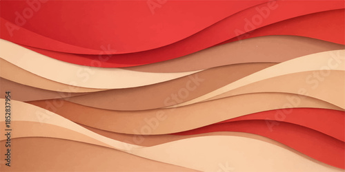 Abstract wavy layered paper design in shades of red and brown