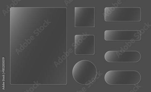 Liquid glass effect smartphone abstract interface isolated. White UI light frame square and circle banner with light glow stroke. Control center widget for smartphone and web app, vector illustration