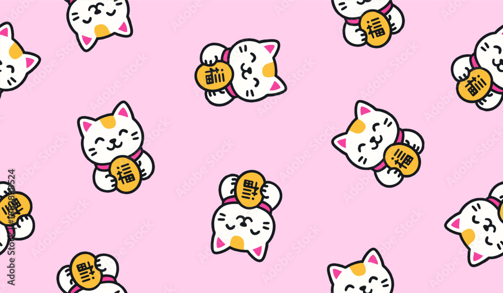 Fototapeta premium Cutest maneki neko pattern background vector design