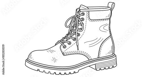 Outline drawing of a work boot on a white background