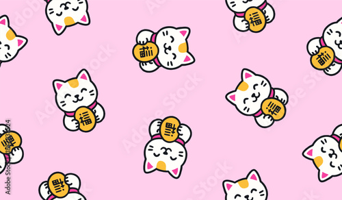Cutest maneki neko pattern background vector design