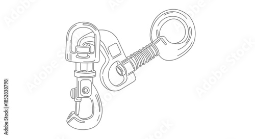 Line Art Illustration of Industrial Metal Hooks and Clips