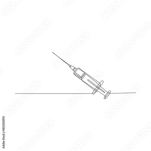A continuous line drawing of a medical syringe depicting healthcare and vaccination concepts
