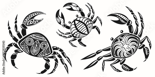 Crab Silhouette Vector Bundle – Black Marine Animal Art Set