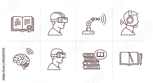 Vector icons of education technology and innovation concepts