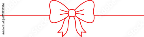 Doodle gift bow. Simple doodle red bows with string and knot for present. Black bow with tied rope and ribbon knot. Simple line design of string and thread for gift wrapping or marine cord.