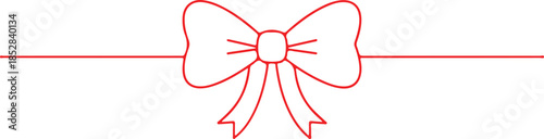 Doodle gift bow. Simple doodle red bows with string and knot for present. Black bow with tied rope and ribbon knot. Simple line design of string and thread for gift wrapping or marine cord.