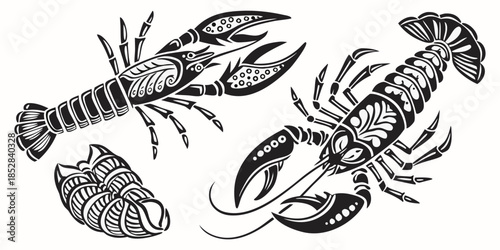 Crayfish & Lobster Wall Art Bundle – Bold Black Vector Illustration