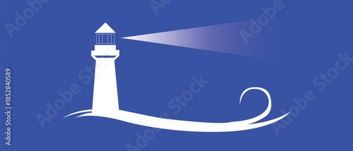 Vector banner lighthouse in blue background