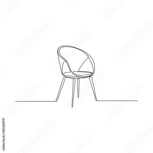 A minimalist line drawing of a modern armchair with a curved backrest