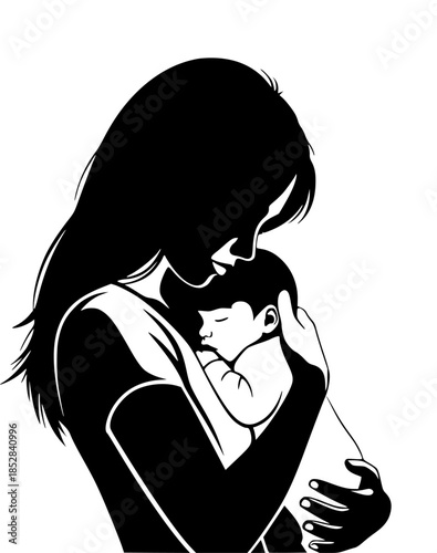A loving mother's tender embrace with her newborn, depicting the profound bond and warmth of motherhood in a comforting moment