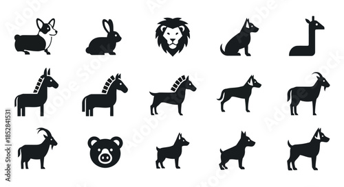 Black animal icons on white background vector