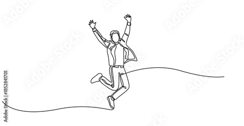 Wallpaper Mural Animated self drawing of  Happy jumping celebrating illustration in continuous one line drawing. Happy person jumping high giving high five in one line draw. Editable vector, Torontodigital.ca