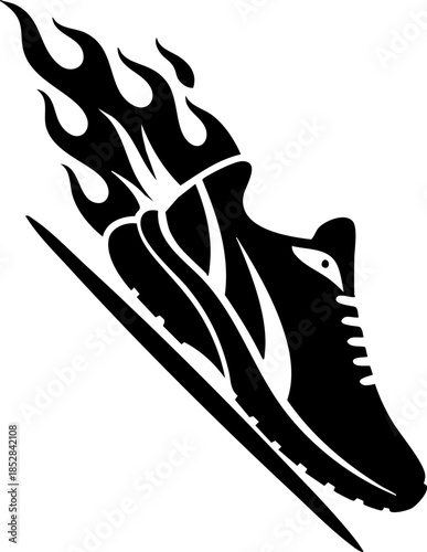 A dynamic black vector sneaker illustration with vibrant flame accents showcasing a sporty design on transparent background high quality professional detailed