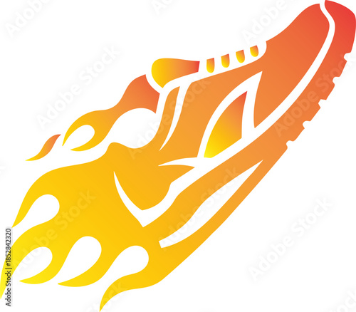 A dynamic black vector sneaker design with vibrant flame details showcasing a modern and energetic aesthetic on transparent background high quality