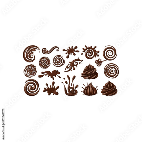 Delightful chocolate swirls and drizzles isolated on transparent background