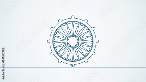 Detailed illustration of a ship's wheel with spokes on a white background