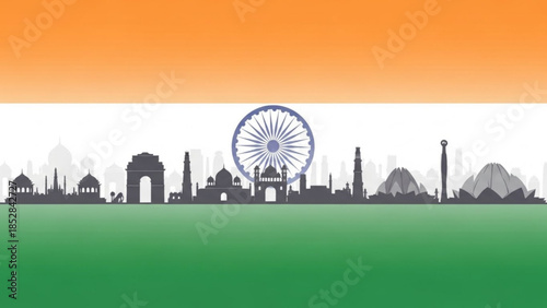 Indian flag background with delhi city skyline and ferris wheel, india national symbol illustration