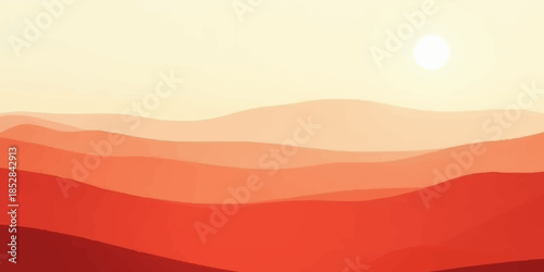 Vibrant desert landscape with red mountains at sunset