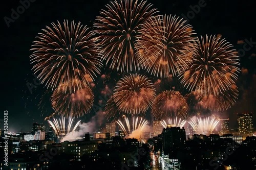 New Year's fireworks shone above the big city.created by artificial intelligence.