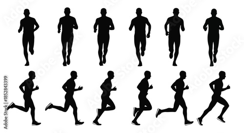 Collection of running man silhouettes on white background vector
