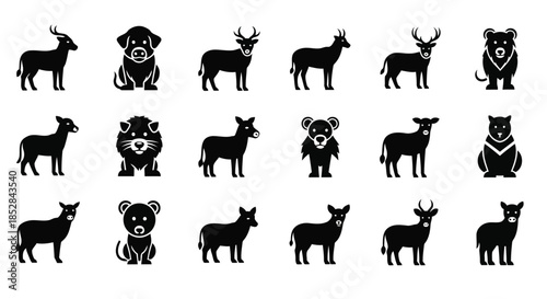 Collection of black animal silhouettes on white background vector