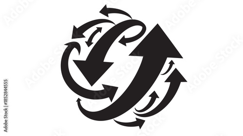  Complex Cooperation Flow and Networking Diagram with Multiple Interconnected Arrows Representing Synergy Global Communication Exchange of Information and Dynamic Collaborative Ecosystem Processes