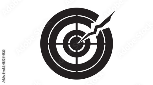  High Impact Precision Target Icon Representing Strategic Focus Accuracy and Goal Achievement with a Dynamic Crack Symbolizing Successful Strike and Breaking Through Barriers in Business Success