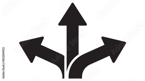Three Way Arrow Symbol Representing Strategic Pivot Decision Making and Different Path Options for Growth