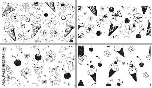 ice cream clipart, party food illustration, drink dessert doodles, hand drawn ice cream art, summer food designs, black white party clipart, printable food icons, celebration illustration pack, food o