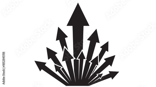 Multiple Upward Arrows Bursting from a Single Point Representing Diverse Empowerment and Collective Growth