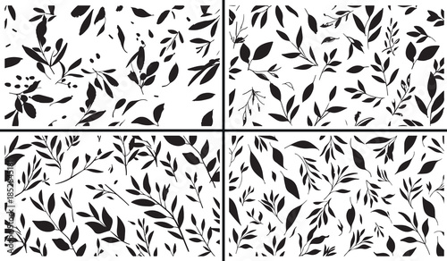 leaf scatter clipart, botanical leaf pattern, nature foliage illustration, hand drawn leaves art, organic leaf design, black white leaf clipart, printable foliage pattern, seamless leaf texture, botan