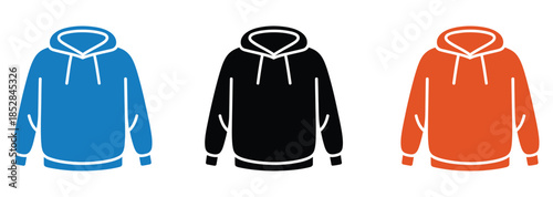 Colorful hoodies in blue, black, and orange for fashion and apparel