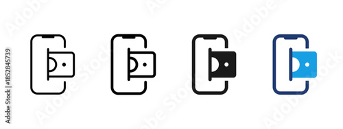 Mobile wallet icon showing digital wallet inside smartphone. Concept of mobile payment, electronic money, online banking and fintech app interface for UI and application design.