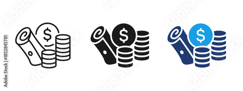 Cash fortune icon with money, coins and banknotes. Wealth, income and savings sign. Financial illustration for finance apps, banking interfaces, investment concepts and personal wealth visualization.