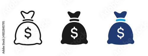 Money bag icon symbolizing wealth, cash, fortune and financial savings. Simple vector illustration for finance apps, banking interfaces, investment concepts and income or capital visualization.
