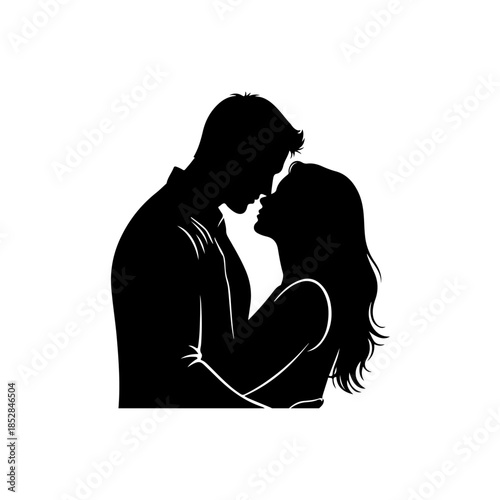 Silhouette of a couple embracing isolated on transparent background
