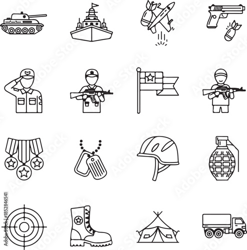 Military equipment and symbols vector 