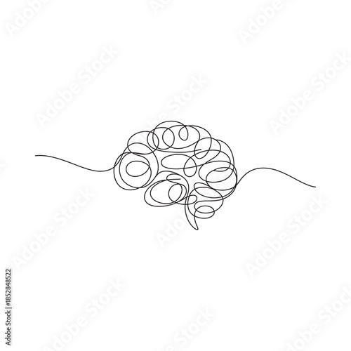 Minimalist line art illustration depicting a human brain symbolizing thought and intelligence