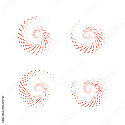 Four orange ink blot circles in varied angles isolated on white vector background.