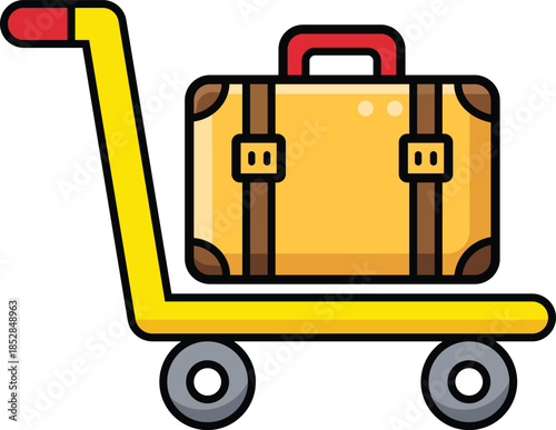 Yellow luggage cart with a brown and yellow suitcase trolley travel