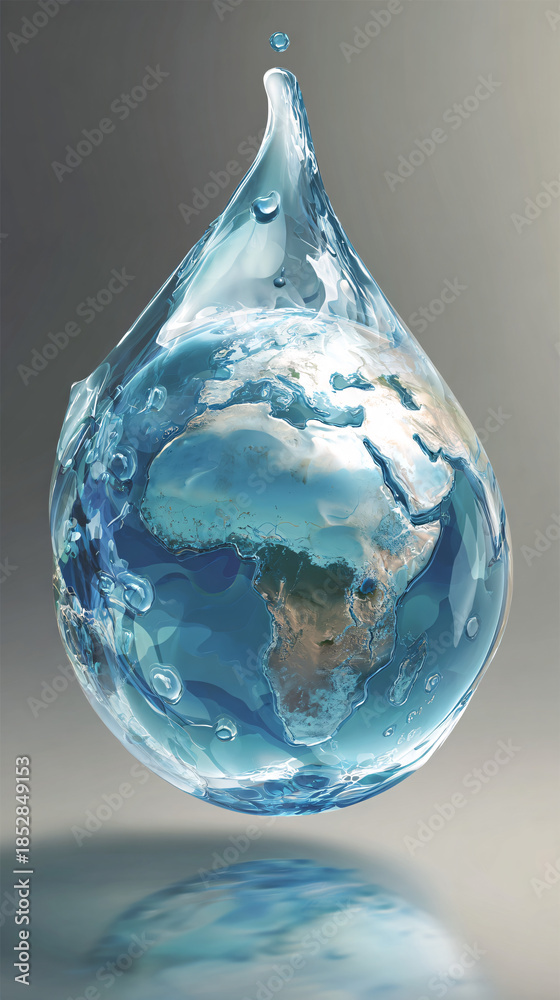 Obraz premium Water Droplet Containing Earth with Blue Planet Inside Suspended
