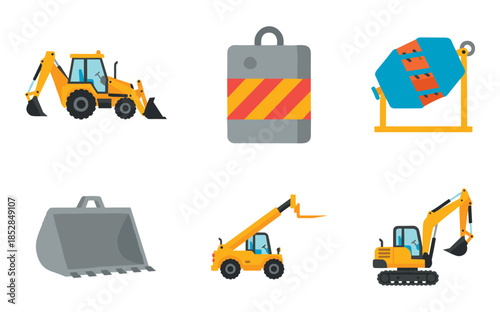 Construction machinery icons set