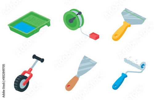 Painting and Decorating Tools Isometric Icons Set